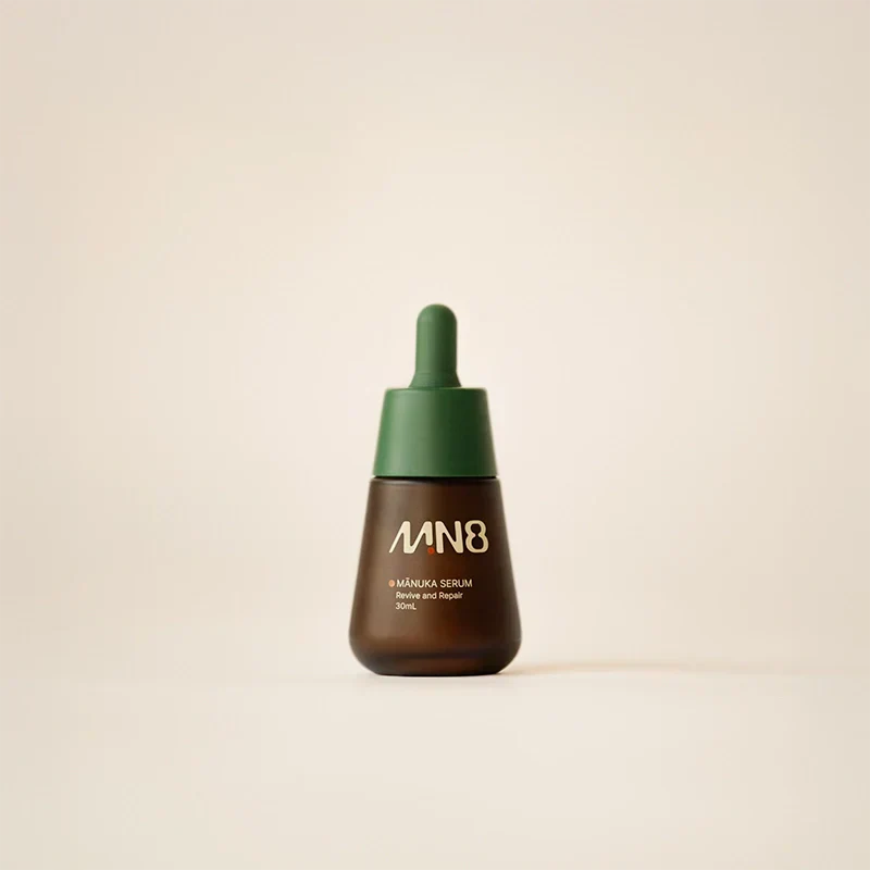 MN8 Mānuka Repair Serum 30ml dropper bottle on cream background — journal article image